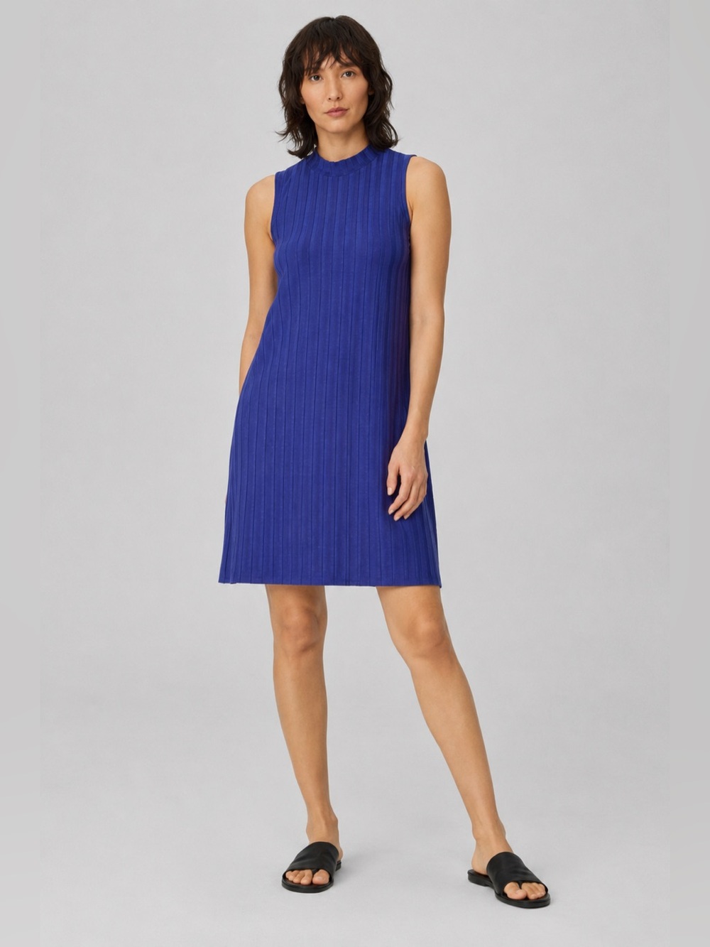Eileen Fisher Wide-Rib Mock Neck Knit Dress | XS | EUC
